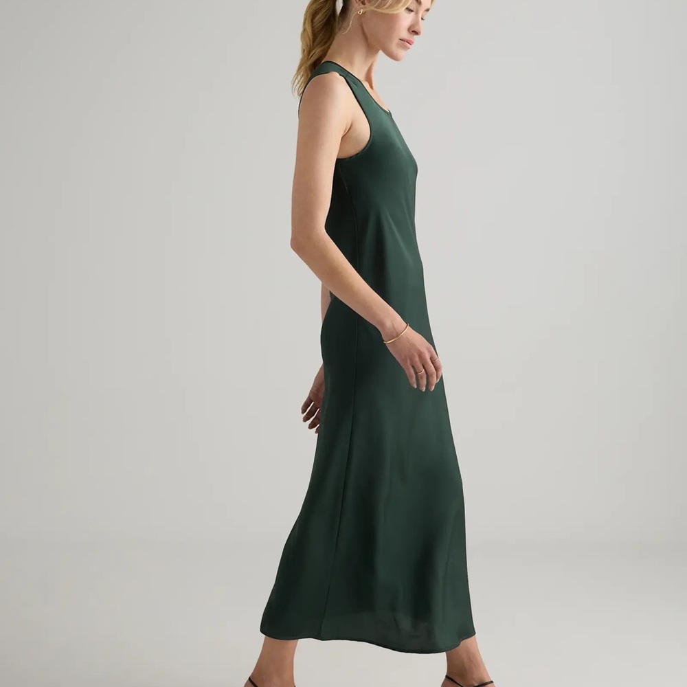 Quince Stretch Silk Forest Green Maxi Dress Size Small